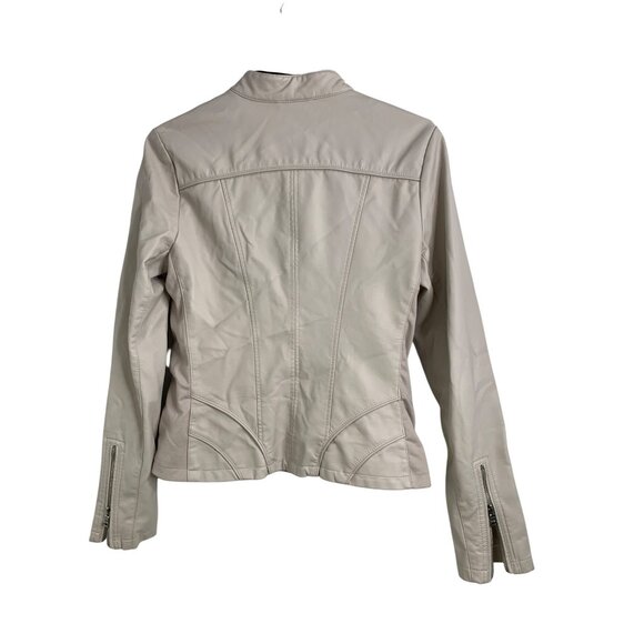 VTG Guess Cream Faux Leather Biker Jacket W/ Zip Cuffs RH10188 Sz S - Picture 10 of 13